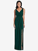 Front View Thumbnail - Evergreen Draped Wrap Maxi Dress with Front Slit - Sena
