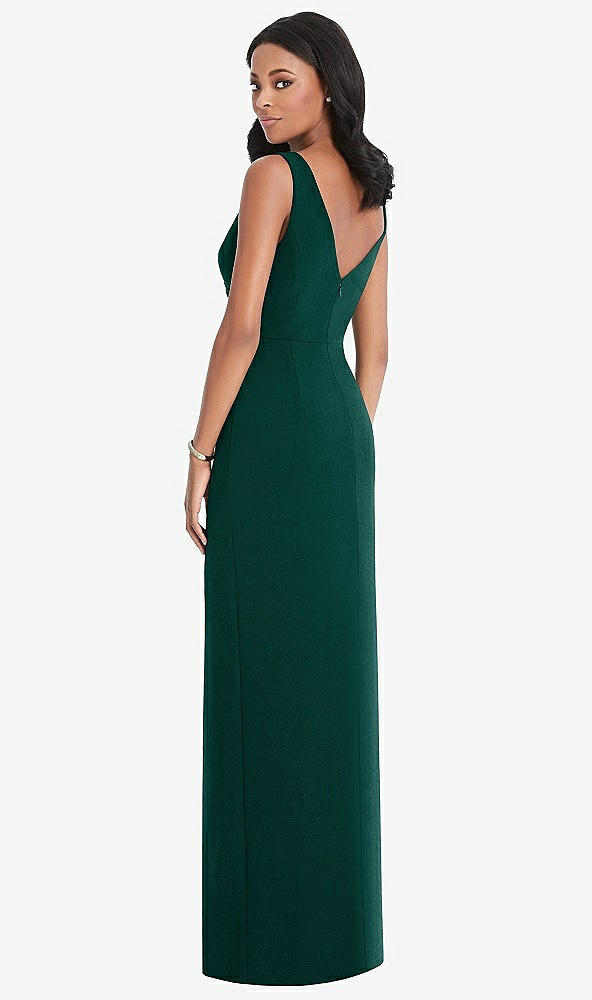 Back View - Evergreen Draped Wrap Maxi Dress with Front Slit - Sena
