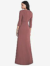 Rear View Thumbnail - English Rose 3/4 Sleeve V-Back Draped Wrap Maxi Dress - Yara