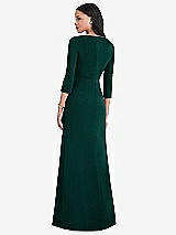 Rear View Thumbnail - Evergreen 3/4 Sleeve V-Back Draped Wrap Maxi Dress - Yara