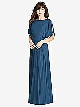 Rear View Thumbnail - Dusk Blue Split Sleeve Backless Maxi Dress - Lila