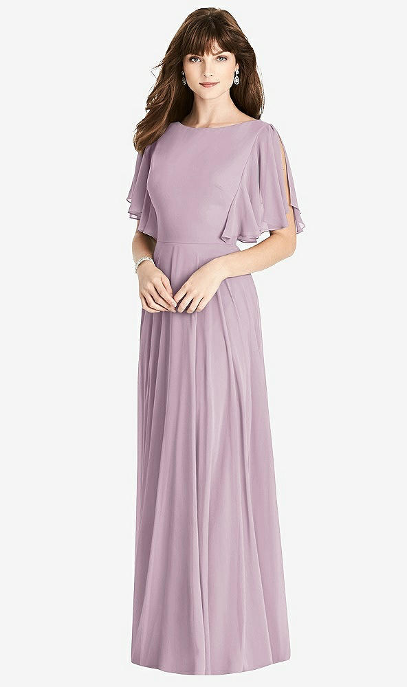 Back View - Suede Rose Split Sleeve Backless Maxi Dress - Lila