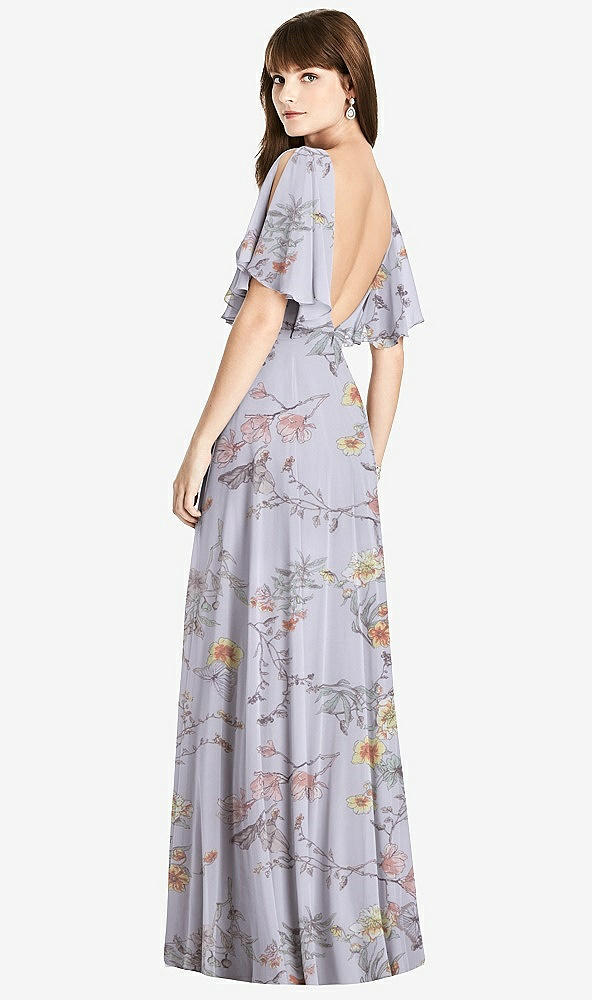 Front View - Butterfly Botanica Silver Dove Split Sleeve Backless Maxi Dress - Lila