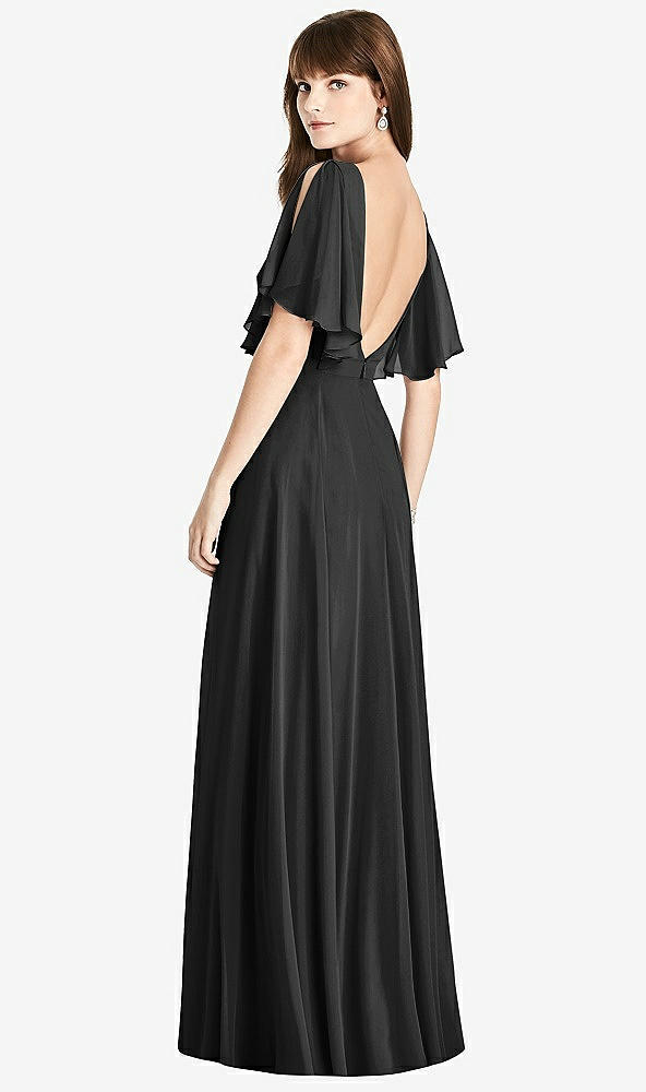 Front View - Black Split Sleeve Backless Maxi Dress - Lila