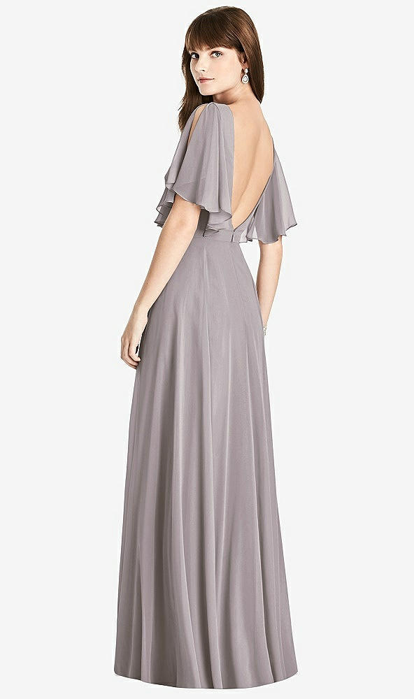 Front View - Cashmere Gray Split Sleeve Backless Maxi Dress - Lila