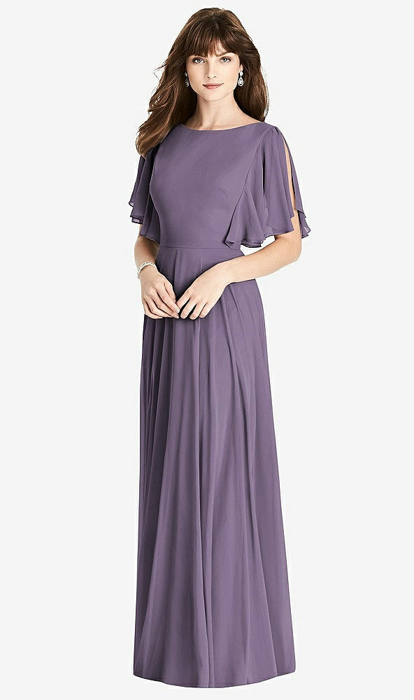 Back View - Lavender Split Sleeve Backless Maxi Dress - Lila