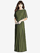 Rear View Thumbnail - Olive Green Split Sleeve Backless Maxi Dress - Lila