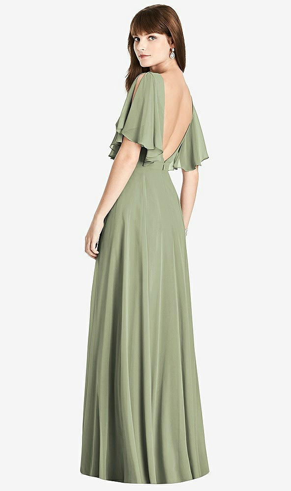 Front View - Sage Split Sleeve Backless Maxi Dress - Lila