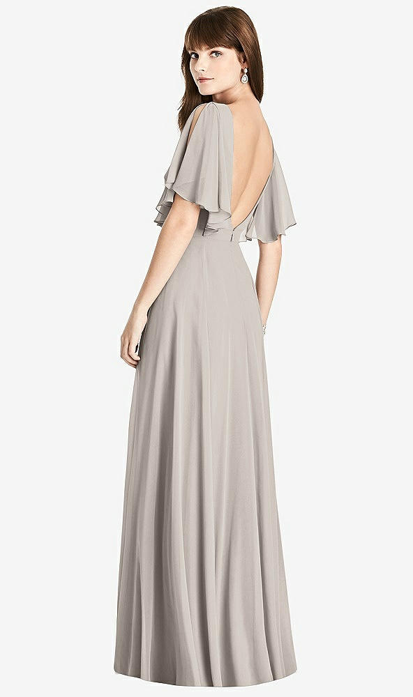 Front View - Taupe Split Sleeve Backless Maxi Dress - Lila