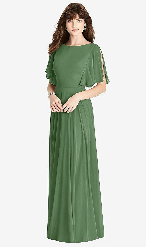 Back View - Vineyard Green Split Sleeve Backless Maxi Dress - Lila