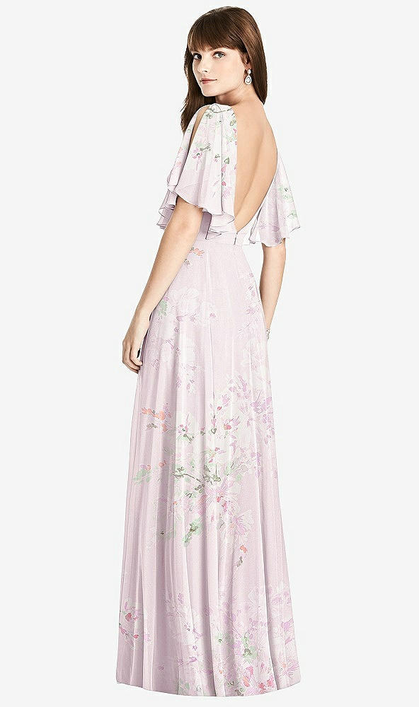 Front View - Watercolor Print Split Sleeve Backless Maxi Dress - Lila