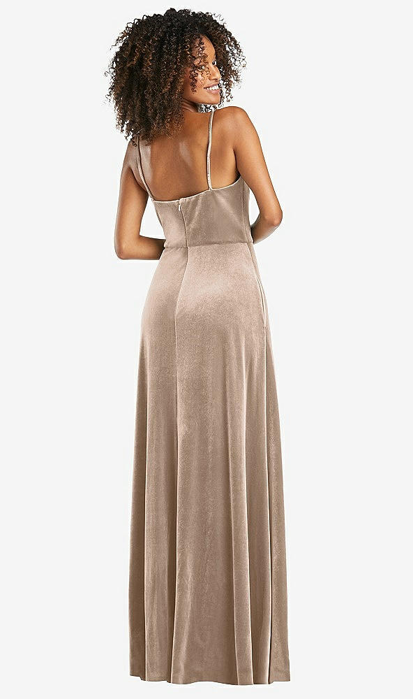 Back View - Topaz Bustier Velvet Maxi Dress with Pockets
