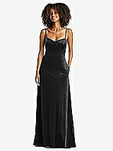 Front View Thumbnail - Black Bustier Velvet Maxi Dress with Pockets