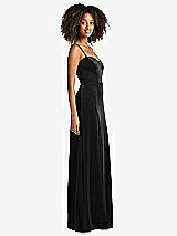 Side View Thumbnail - Black Bustier Velvet Maxi Dress with Pockets