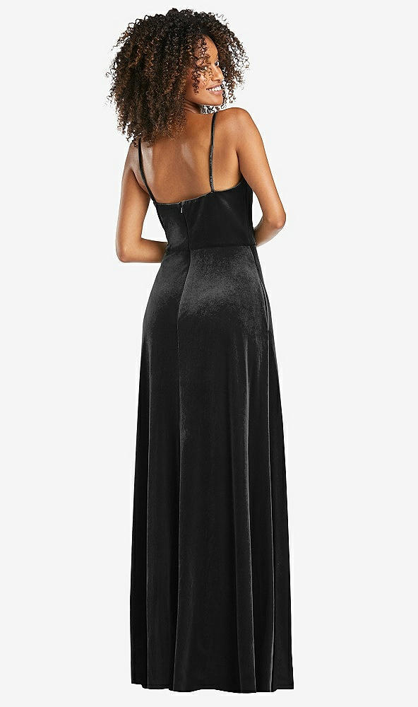 Back View - Black Bustier Velvet Maxi Dress with Pockets