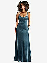 Front View Thumbnail - Dutch Blue Bustier Velvet Maxi Dress with Pockets