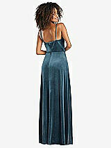 Rear View Thumbnail - Dutch Blue Bustier Velvet Maxi Dress with Pockets