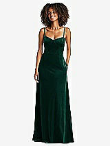 Front View Thumbnail - Evergreen Bustier Velvet Maxi Dress with Pockets