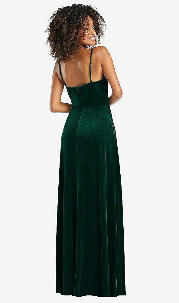 Back View - Evergreen Bustier Velvet Maxi Dress with Pockets