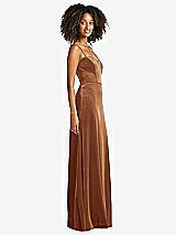 Side View Thumbnail - Golden Almond Bustier Velvet Maxi Dress with Pockets