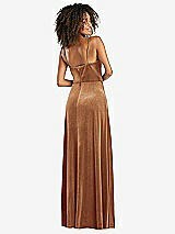 Rear View Thumbnail - Golden Almond Bustier Velvet Maxi Dress with Pockets