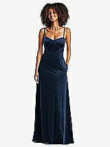 Front View Thumbnail - Midnight Navy Bustier Velvet Maxi Dress with Pockets