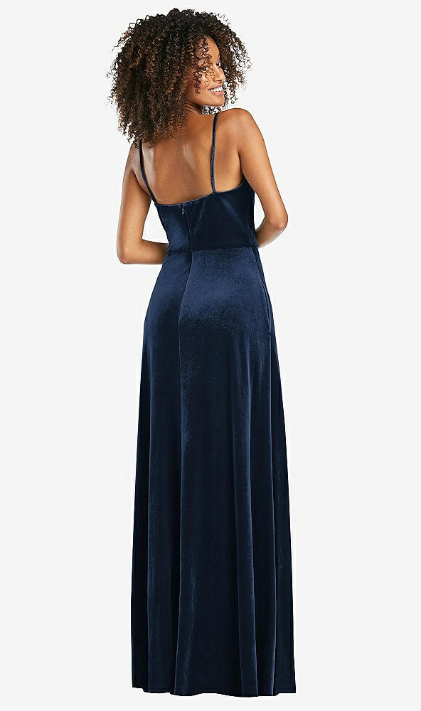 Back View - Midnight Navy Bustier Velvet Maxi Dress with Pockets