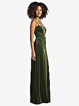 Side View Thumbnail - Olive Green Bustier Velvet Maxi Dress with Pockets