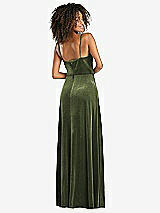 Rear View Thumbnail - Olive Green Bustier Velvet Maxi Dress with Pockets