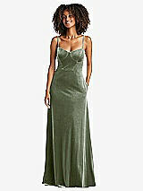 Front View Thumbnail - Sage Bustier Velvet Maxi Dress with Pockets