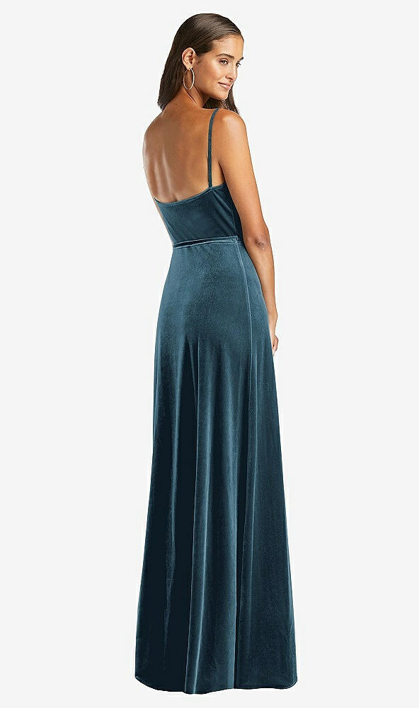 Back View - Dutch Blue Velvet Wrap Maxi Dress with Pockets