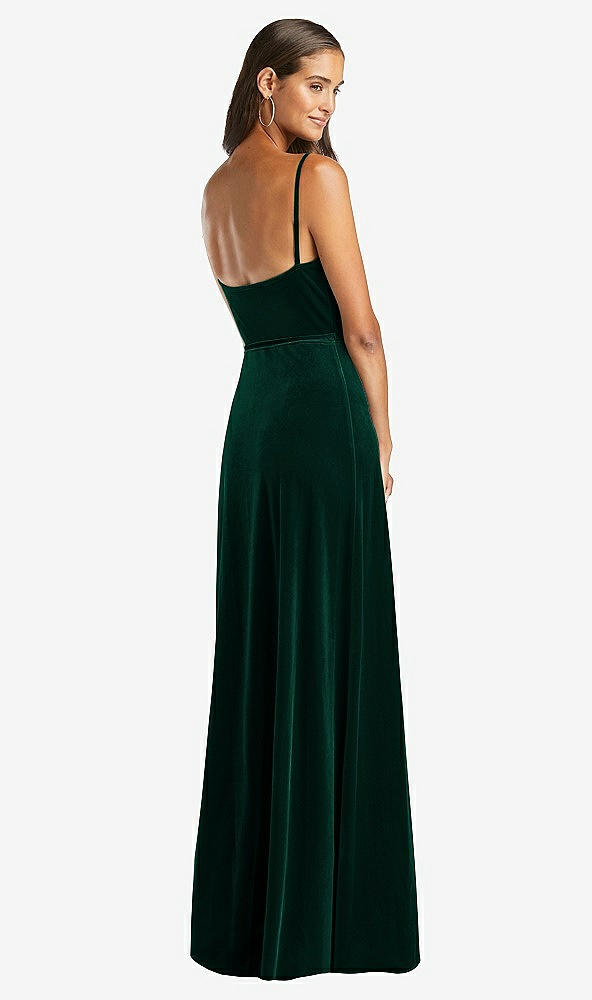 Back View - Evergreen Velvet Wrap Maxi Dress with Pockets