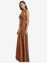 Side View Thumbnail - Golden Almond Velvet Wrap Maxi Dress with Pockets