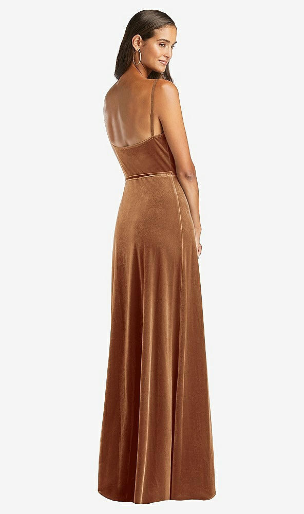 Back View - Golden Almond Velvet Wrap Maxi Dress with Pockets