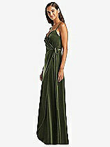 Side View Thumbnail - Olive Green Velvet Wrap Maxi Dress with Pockets