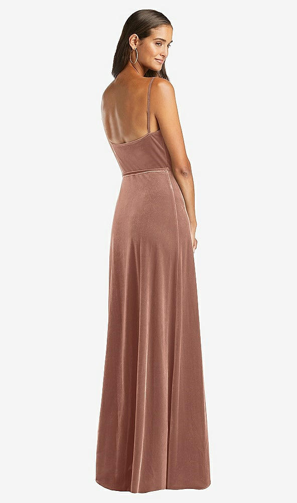 Back View - Tawny Rose Velvet Wrap Maxi Dress with Pockets