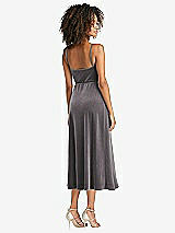 Rear View Thumbnail - Caviar Gray Velvet Midi Wrap Dress with Pockets