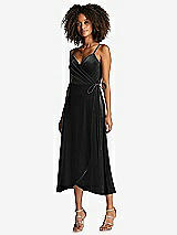 Front View Thumbnail - Black Velvet Midi Wrap Dress with Pockets