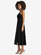 Side View Thumbnail - Black Velvet Midi Wrap Dress with Pockets