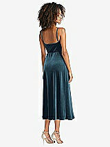 Rear View Thumbnail - Dutch Blue Velvet Midi Wrap Dress with Pockets