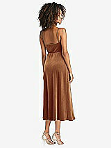 Rear View Thumbnail - Golden Almond Velvet Midi Wrap Dress with Pockets