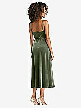 Rear View Thumbnail - Sage Velvet Midi Wrap Dress with Pockets