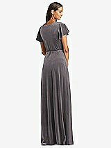Rear View Thumbnail - Caviar Gray Flutter Sleeve Velvet Wrap Maxi Dress with Pockets