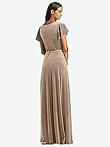Rear View Thumbnail - Topaz Flutter Sleeve Velvet Wrap Maxi Dress with Pockets