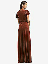Rear View Thumbnail - Auburn Moon Flutter Sleeve Velvet Wrap Maxi Dress with Pockets