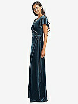 Side View Thumbnail - Dutch Blue Flutter Sleeve Velvet Wrap Maxi Dress with Pockets