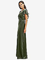 Side View Thumbnail - Sage Flutter Sleeve Velvet Wrap Maxi Dress with Pockets