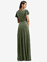 Rear View Thumbnail - Sage Flutter Sleeve Velvet Wrap Maxi Dress with Pockets