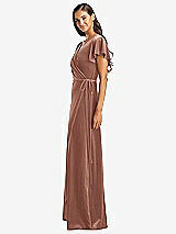 Side View Thumbnail - Tawny Rose Flutter Sleeve Velvet Wrap Maxi Dress with Pockets