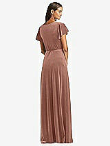 Rear View Thumbnail - Tawny Rose Flutter Sleeve Velvet Wrap Maxi Dress with Pockets